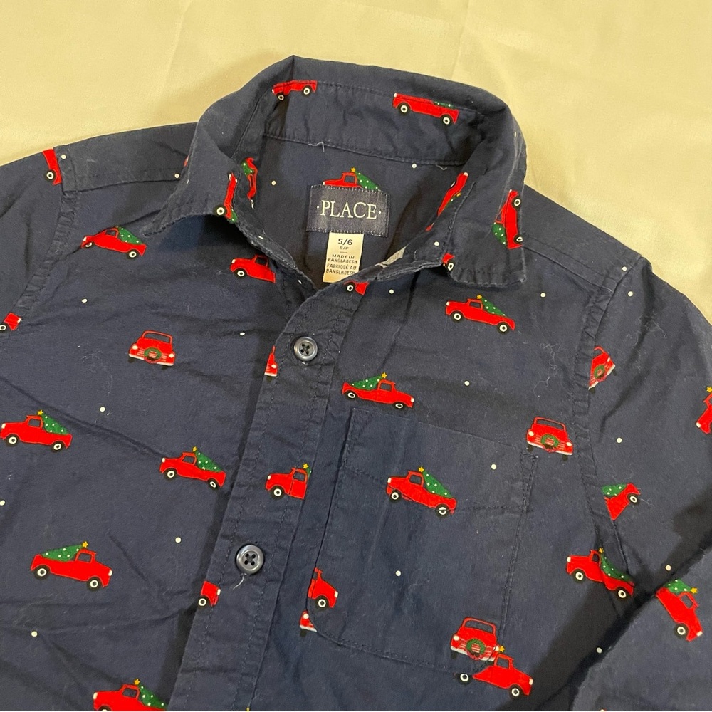 The Children's Place Blue Shirt with Red Car Print